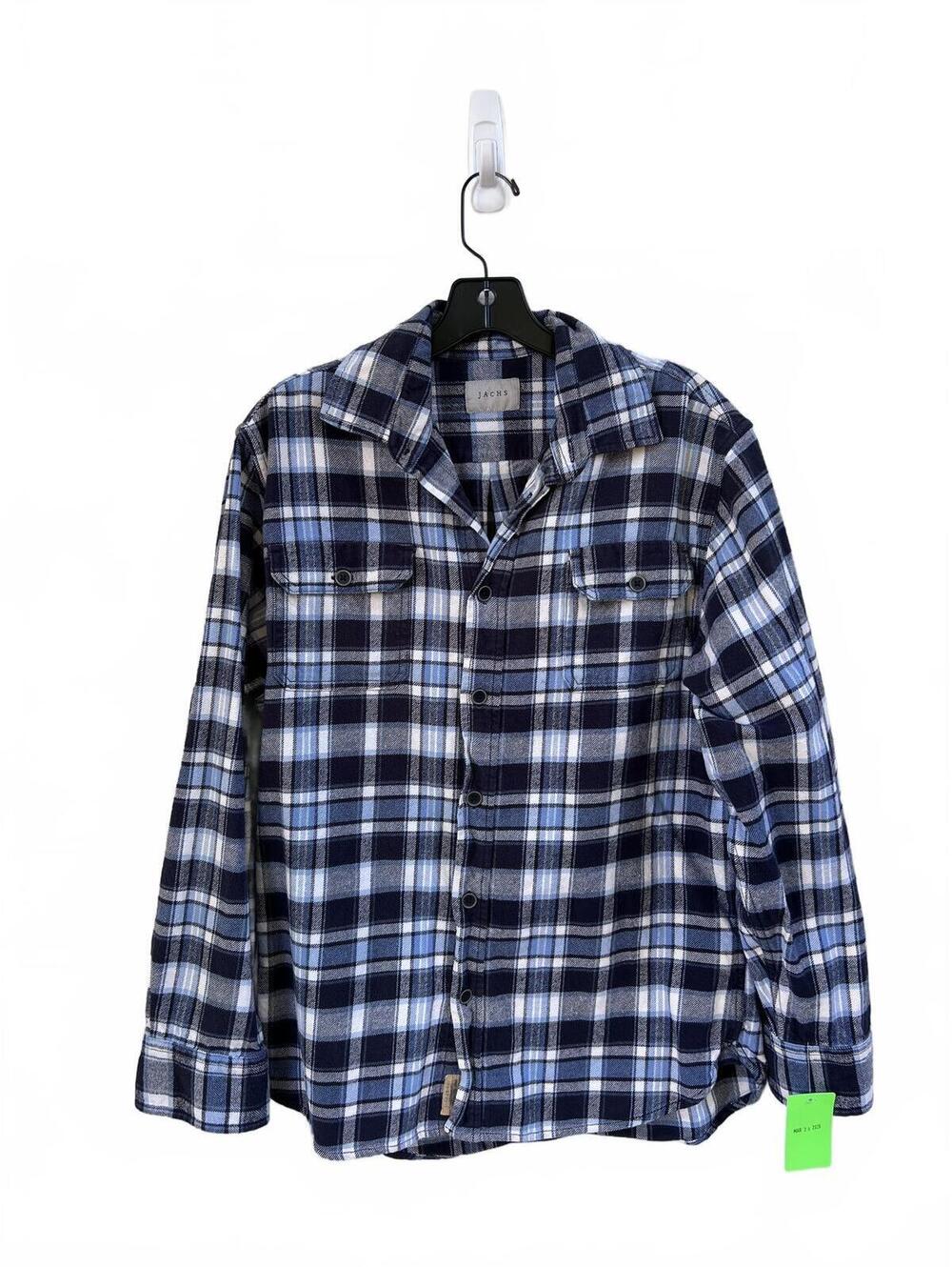Jachs Navy Blue Plaid Button Front Midweight Flannel Shirt Nordstrom Mens Medium